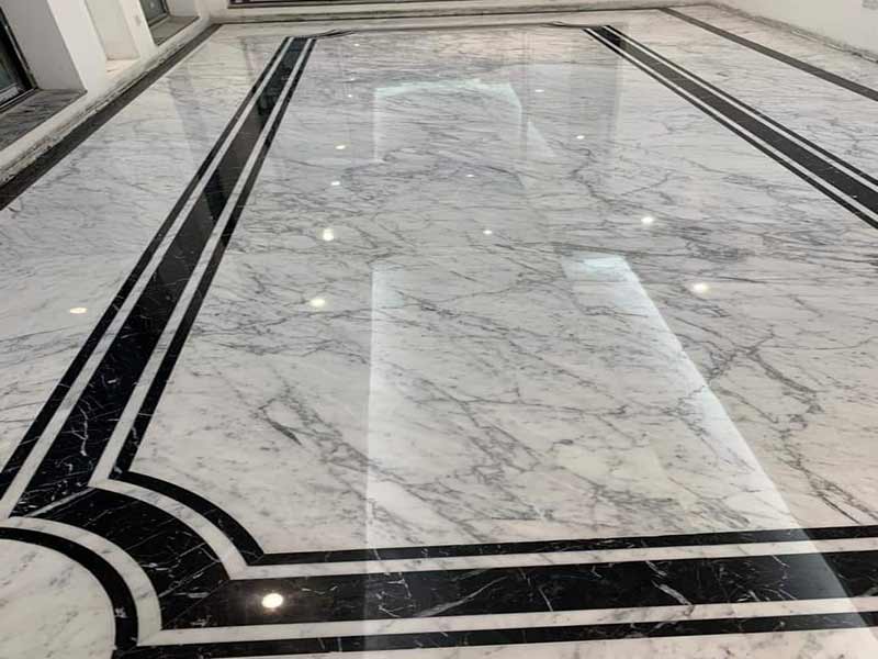 Ddá marble trắng vân mây lát nền phòng khách